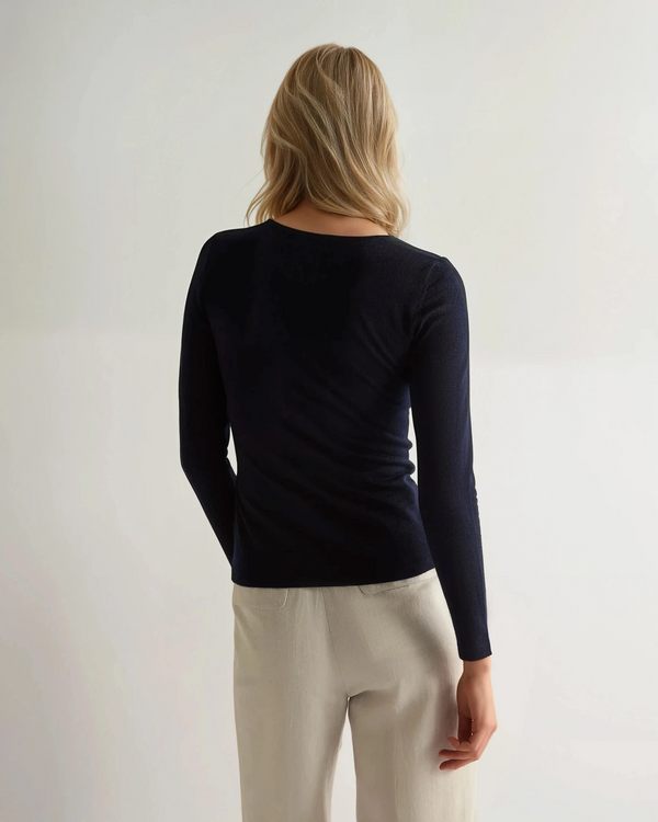 N.Peal Women's Eden Superfine Cashmere Round Neck Top Navy Blue