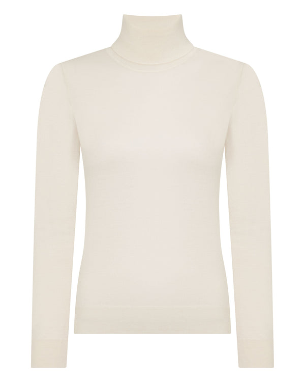 N.Peal Women's Margot Superfine Cashmere Roll Neck Jumper New Ivory White