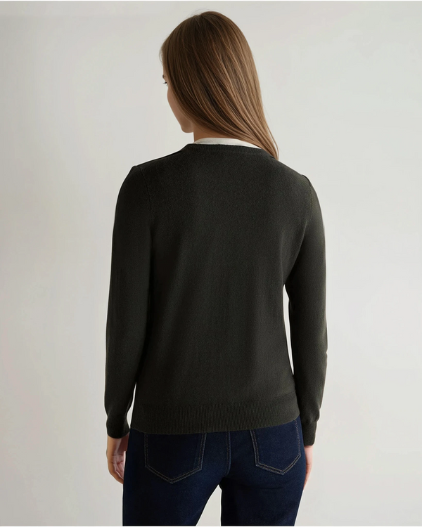 N.Peal Women's Evie Classic Round Neck Cashmere Sweater Arabica Khaki Green
