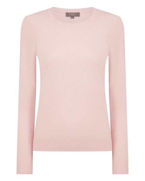 N.Peal Women's Evie Classic Round Neck Cashmere Jumper Blossom Pink