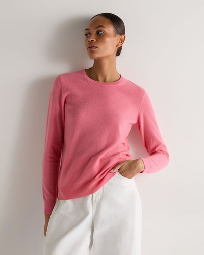 N.Peal Women's Evie Classic Round Neck Cashmere Jumper Camellia Pink