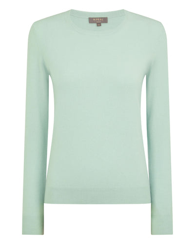 N.Peal Women's Evie Classic Round Neck Cashmere Jumper Dusty Teal Green