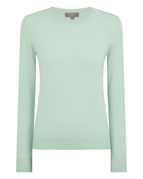 N.Peal Women's Evie Classic Round Neck Cashmere Jumper Dusty Teal Green