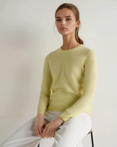 N.Peal Women's Evie Classic Round Neck Cashmere Sweater Granita Yellow