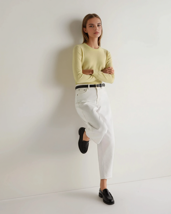 N.Peal Women's Evie Classic Round Neck Cashmere Sweater Granita Yellow