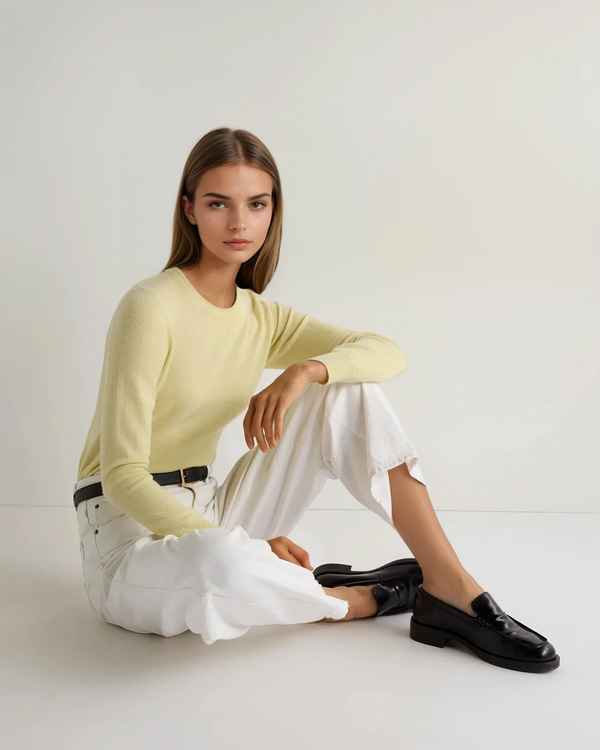 N.Peal Women's Evie Classic Round Neck Cashmere Sweater Granita Yellow
