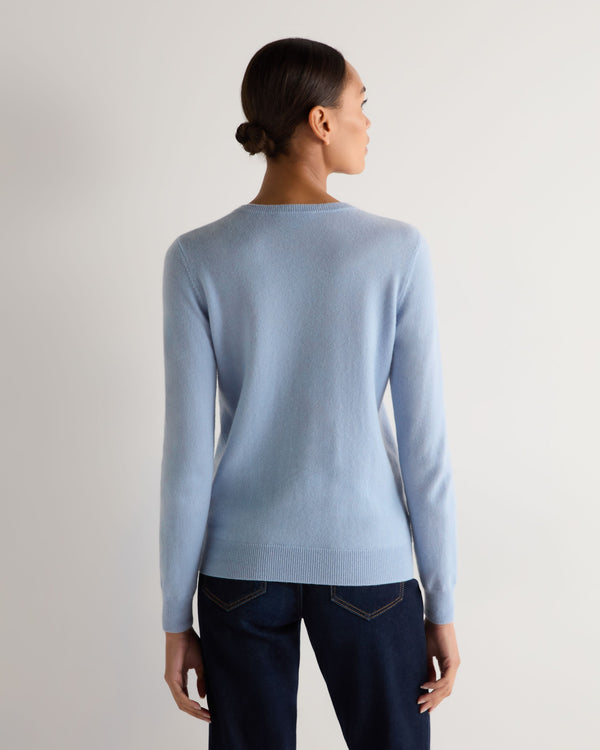 N.Peal Women's Evie Classic Round Neck Cashmere Jumper Sea Mist Blue