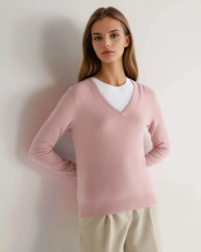 N.Peal Women's Phoebe V Neck Cashmere Sweater Blossom Pink