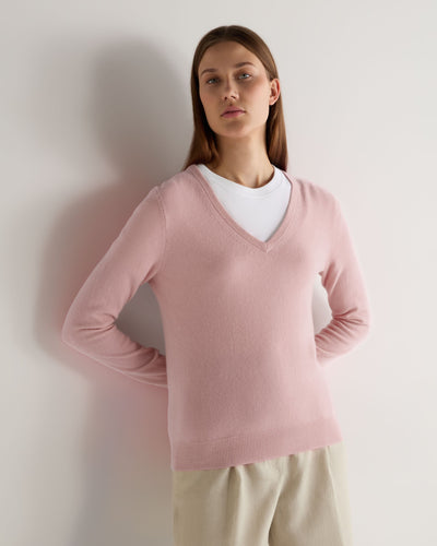 N.Peal Women's Phoebe V Neck Cashmere Jumper Blossom Pink