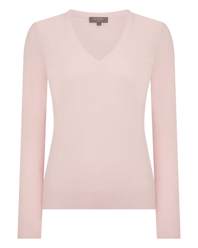 N.Peal Women's Phoebe V Neck Cashmere Jumper Blossom Pink