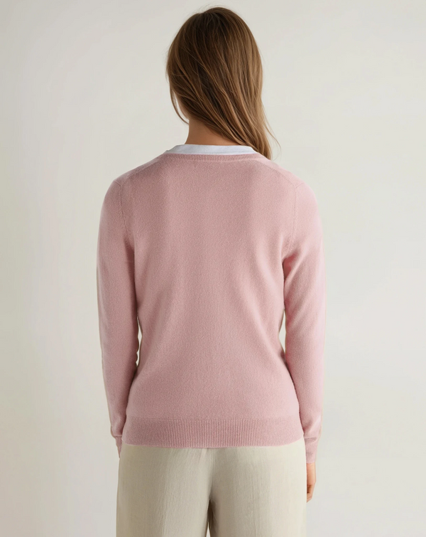 N.Peal Women's Phoebe V Neck Cashmere Sweater Blossom Pink