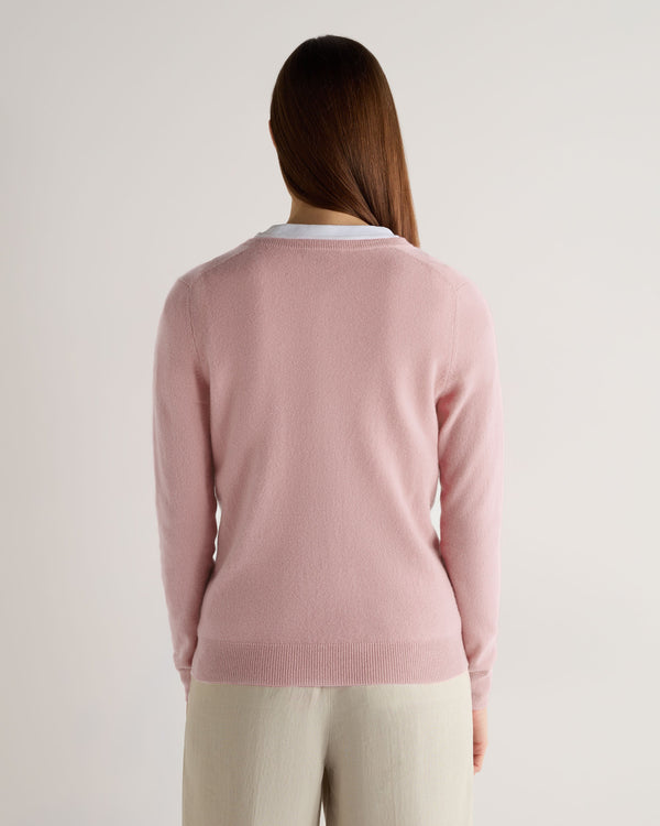 N.Peal Women's Phoebe V Neck Cashmere Jumper Blossom Pink