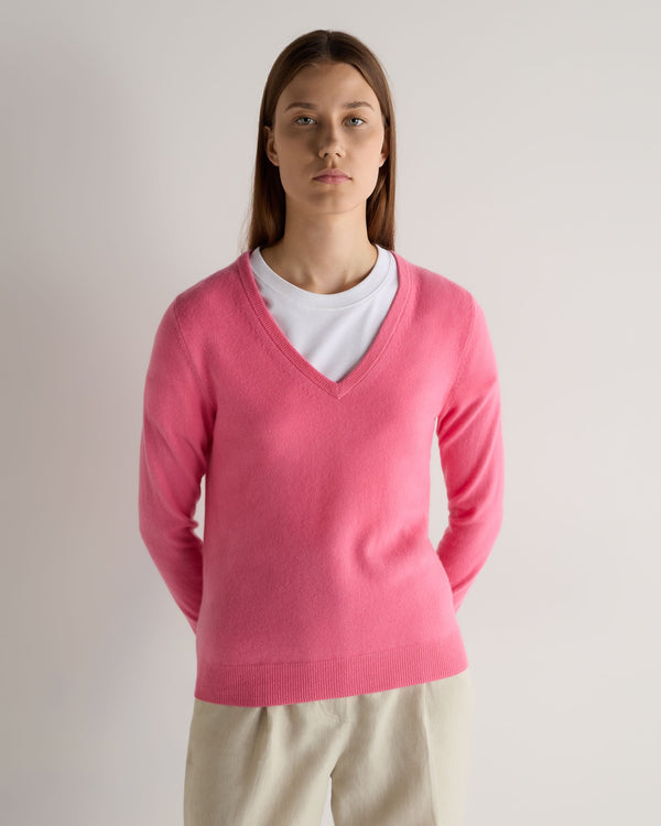 N.Peal Women's Phoebe V Neck Cashmere Jumper Camellia Pink