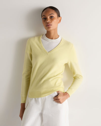 N.Peal Women's Phoebe V Neck Cashmere Jumper Granita Yellow