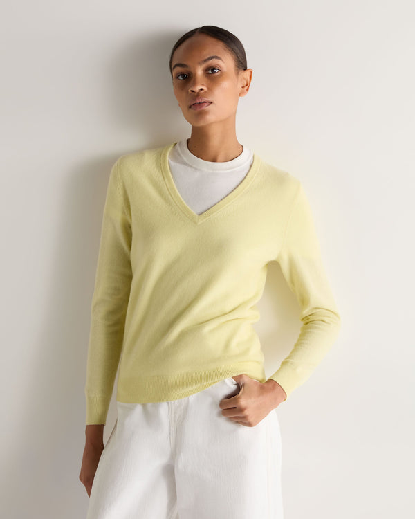 N.Peal Women's Phoebe V Neck Cashmere Jumper Granita Yellow