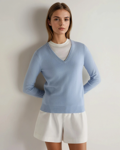 N.Peal Women's Phoebe V Neck Cashmere Sweater Sea Mist Blue