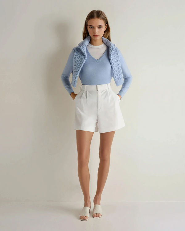 N.Peal Women's Phoebe V Neck Cashmere Sweater Sea Mist Blue