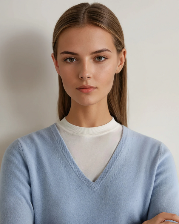 N.Peal Women's Phoebe V Neck Cashmere Sweater Sea Mist Blue