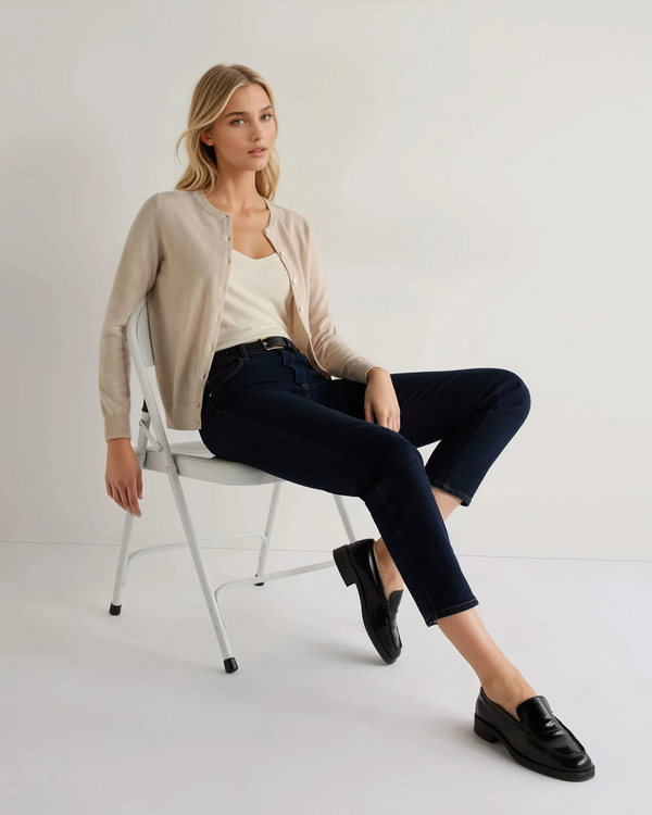 N.Peal Women's Olivia Round Neck Cashmere Cardigan Ecru White