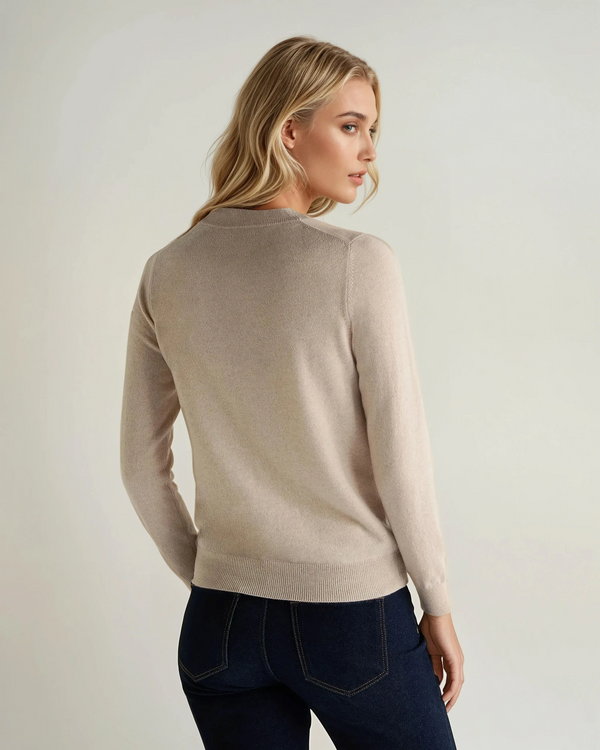 N.Peal Women's Olivia Round Neck Cashmere Cardigan Ecru White