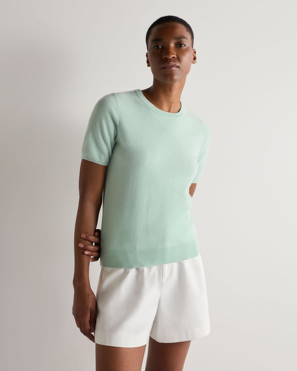 N.Peal Women's Milly Classic Cashmere T-Shirt Dusty Teal Green