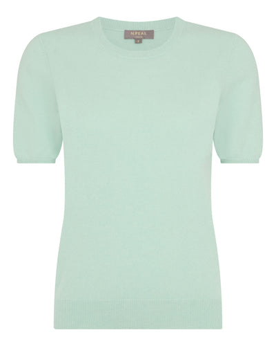 N.Peal Women's Milly Classic Cashmere T-Shirt Dusty Teal Green