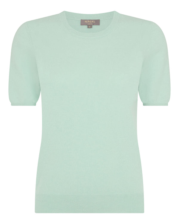 N.Peal Women's Milly Classic Cashmere T-Shirt Dusty Teal Green