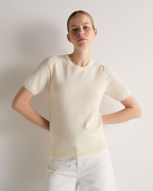 N.Peal Women's Milly Classic Cashmere T-Shirt New Ivory White