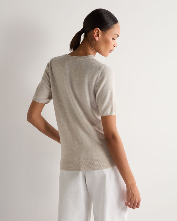 N.Peal Women's Milly Classic Cashmere T-Shirt Pebble Grey