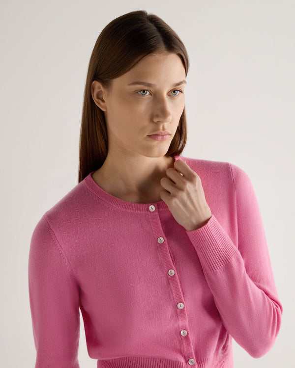 N.Peal Women's Ivy Cropped Cashmere Cardigan Camellia Pink