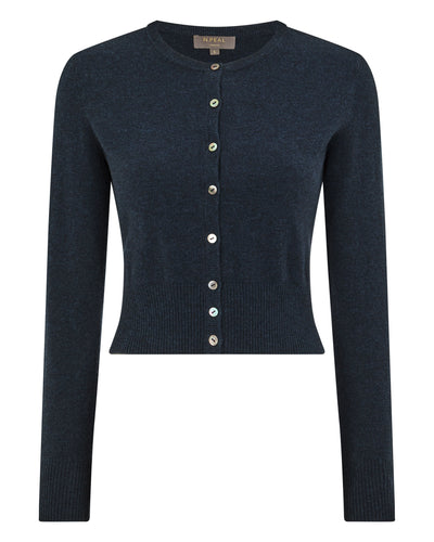 N.Peal Women's Ivy Cropped Cashmere Cardigan Indigo Blue