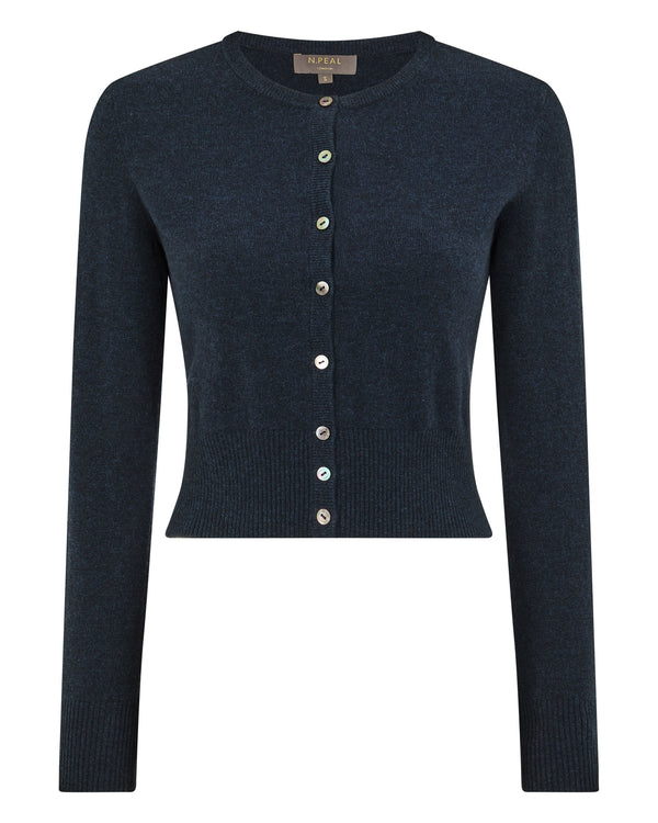 N.Peal Women's Ivy Cropped Cashmere Cardigan Indigo Blue