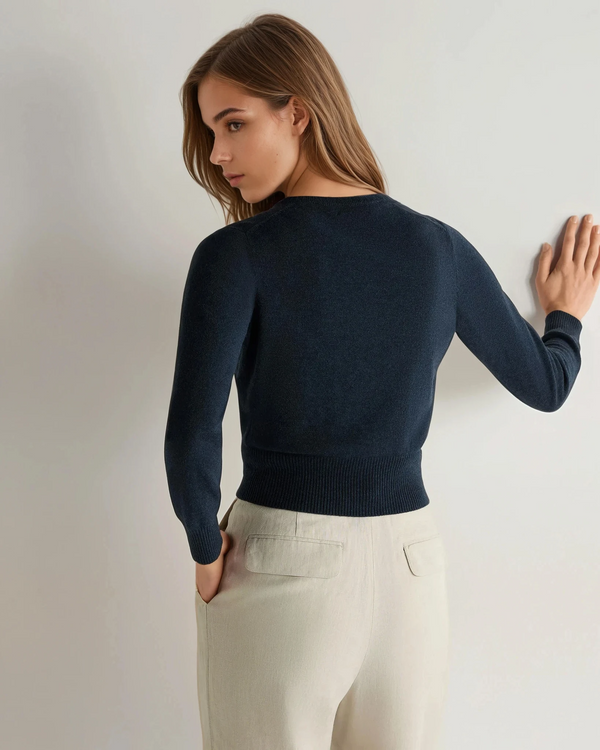 N.Peal Women's Ivy Cropped Cashmere Cardigan Indigo Blue