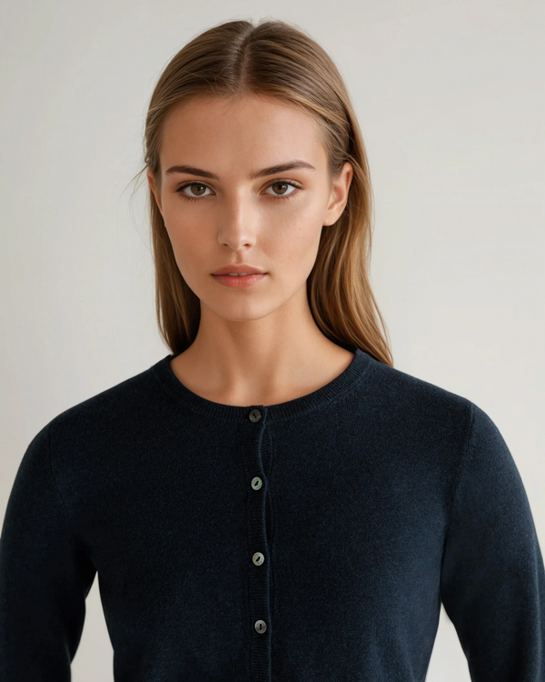N.Peal Women's Ivy Cropped Cashmere Cardigan Indigo Blue