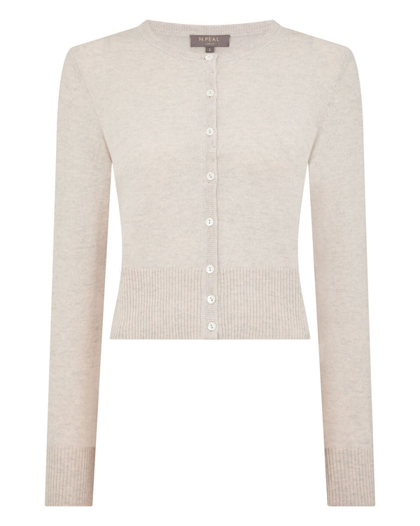 N.Peal Women's Ivy Cropped Cashmere Cardigan Pebble Grey