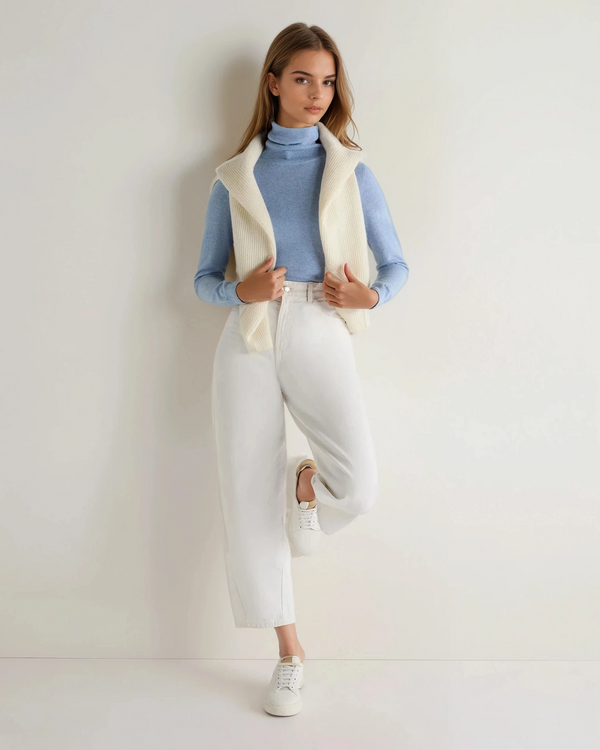 N.Peal Women's Luna Turtle Neck Cashmere Sweater Cornflower Blue