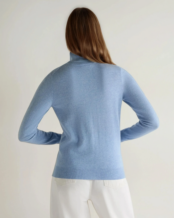 N.Peal Women's Luna Turtle Neck Cashmere Sweater Cornflower Blue