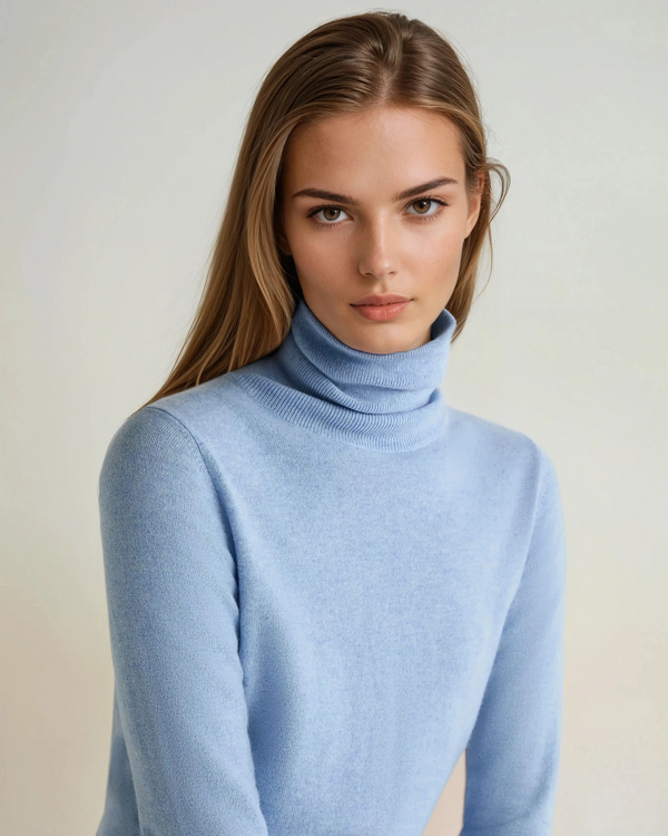 N.Peal Women's Luna Turtle Neck Cashmere Sweater Cornflower Blue