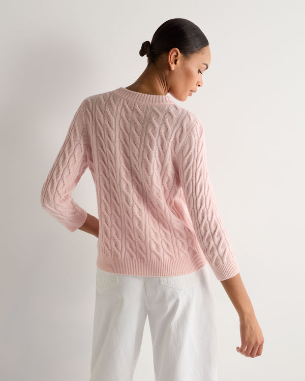 N.Peal Women's Emilia Cable Round Neck Cashmere Jumper Blossom Pink