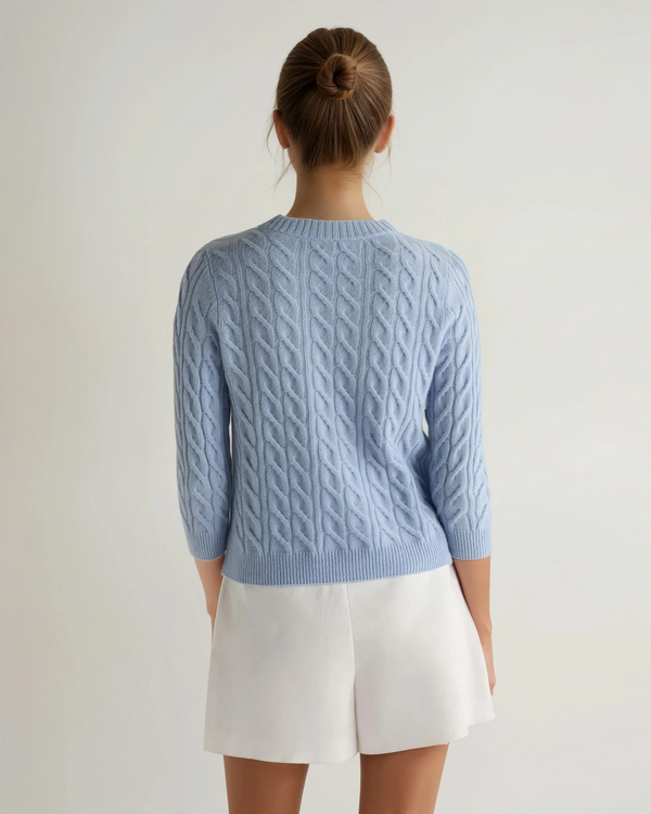 N.Peal Women's Emilia Cable Round Neck Cashmere Sweater Sea Mist Blue
