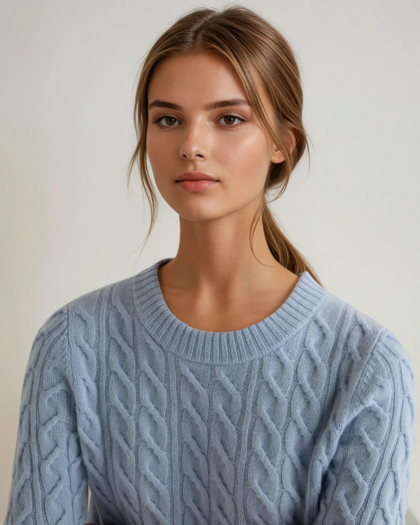 N.Peal Women's Emilia Cable Round Neck Cashmere Sweater Sea Mist Blue