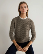 Women's Emilia Cable Round Neck Cashmere Sweater Vintage Khaki Green