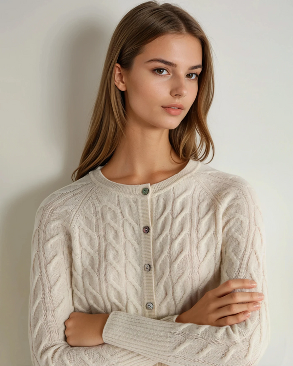 N.Peal Women's Myla Cable Cashmere Cardigan New Ivory White