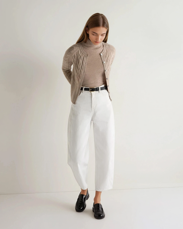 N.Peal Women's Myla Cable Cashmere Cardigan Oatmeal Brown