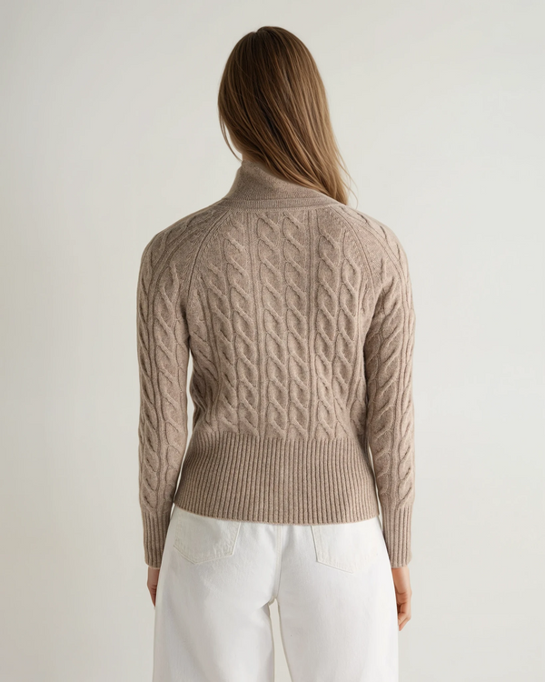 N.Peal Women's Myla Cable Cashmere Cardigan Oatmeal Brown