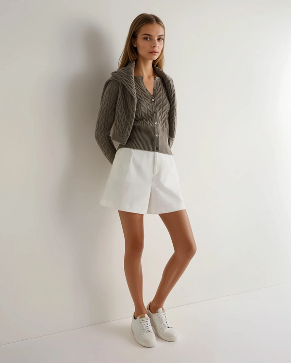 N.Peal Women's Myla Cable Cashmere Cardigan Vintage Khaki Green