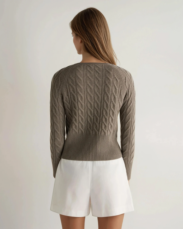 N.Peal Women's Myla Cable Cashmere Cardigan Vintage Khaki Green