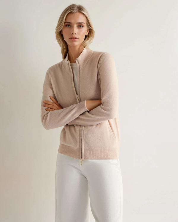 N.Peal Women's Alisa Full Zip Cashmere Cardigan Ecru White