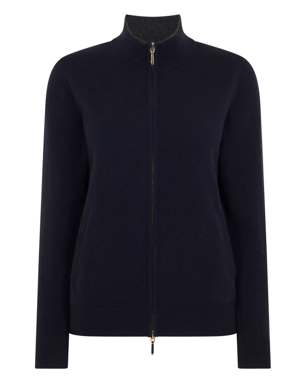 N.Peal Women's Alisa Full Zip Cashmere Cardigan Navy Blue