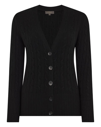 N.Peal Women's Clara Cable V Neck Cashmere Cardigan Black